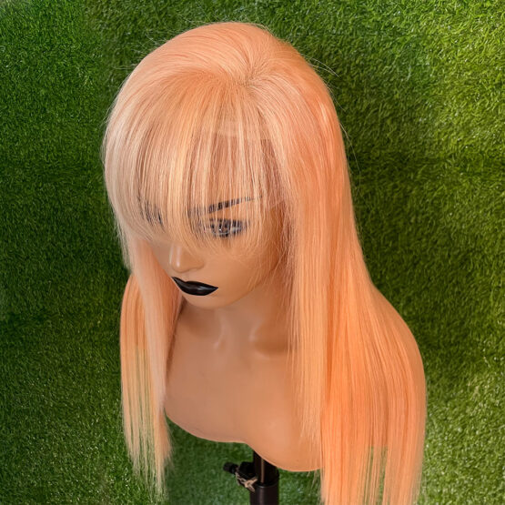 Remington light pink fringe lace front Human Hair bang long straight 24" Wig - Image 2