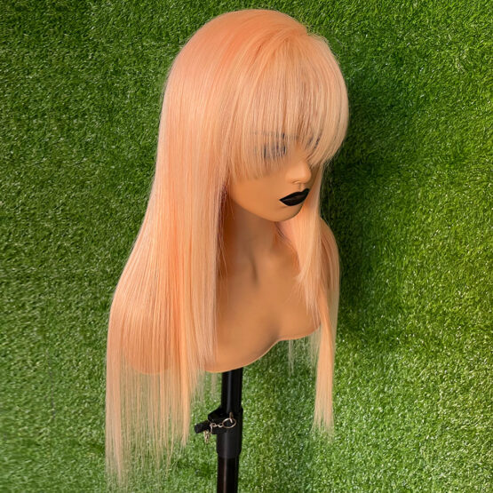 Remington light pink fringe lace front Human Hair bang long straight 24" Wig - Image 3