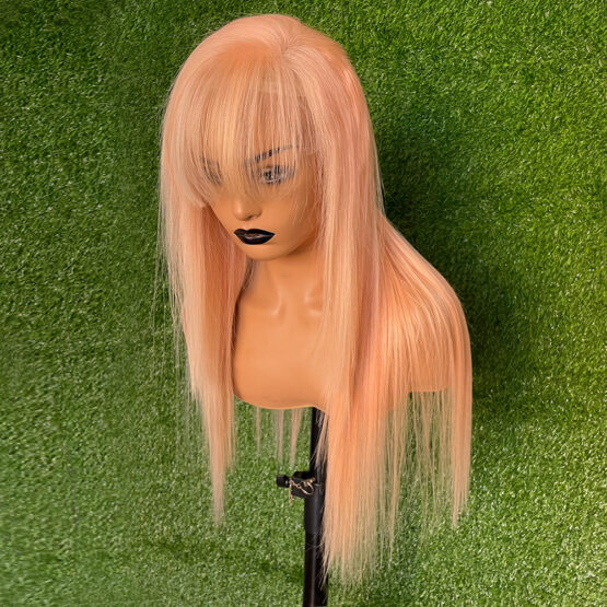 Remington light pink fringe lace front Human Hair bang long straight 24" Wig - Image 4