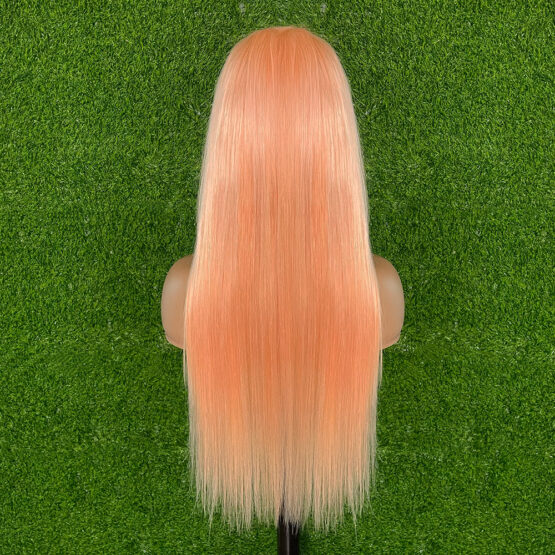 Remington light pink fringe lace front Human Hair bang long straight 24" Wig - Image 5