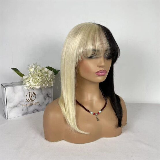 light blonde black lace front 100% Human Hair long straight ombre 16" Wig - Image 2