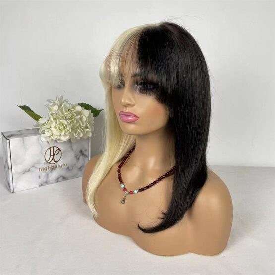 light blonde black lace front 100% Human Hair long straight ombre 16" Wig - Image 3