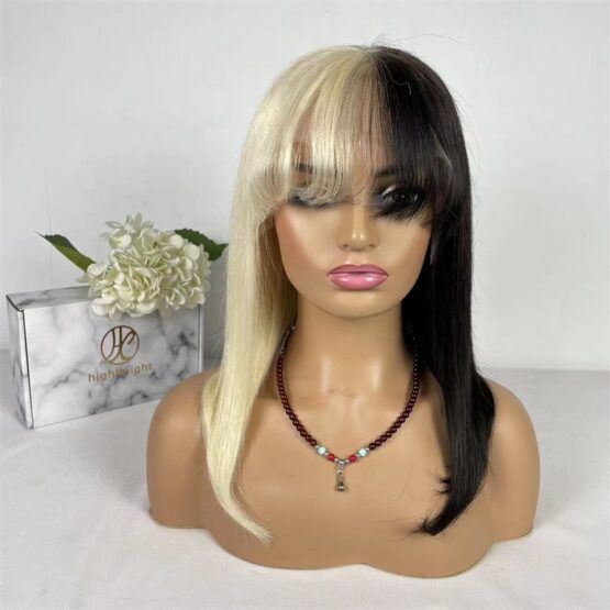 light blonde black lace front 100% Human Hair long straight ombre 16" Wig - Image 4