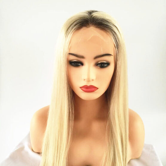 Adelina blonde ombre 2 tone European 100% human hair straight long wig