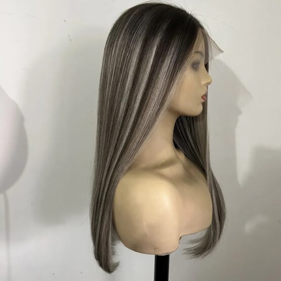 brunette with blonde- tinted highlights lace front straight long human hair wig - Image 2