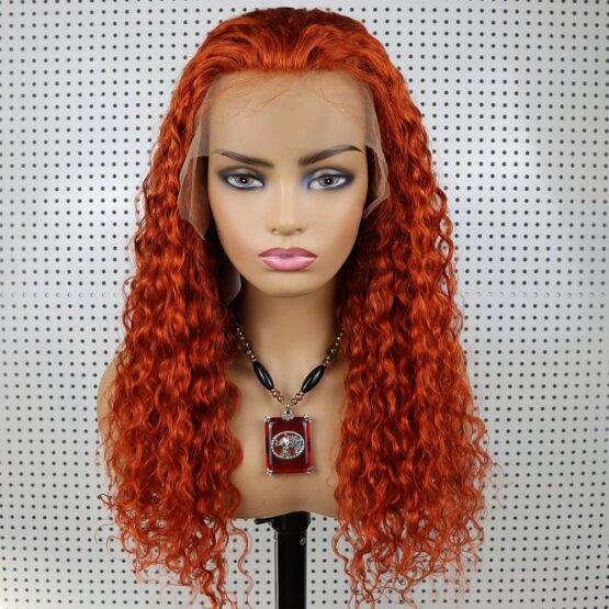 ivory afro kinky curly long bright orange ginger long100% human hair lace front wig