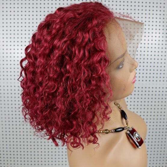 Logan afro kinky curly 4c hair long 100% human hair lace front bright red wig - Image 2