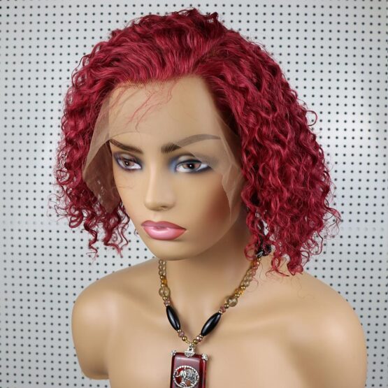 Logan afro kinky curly 4c hair long 100% human hair lace front bright red wig