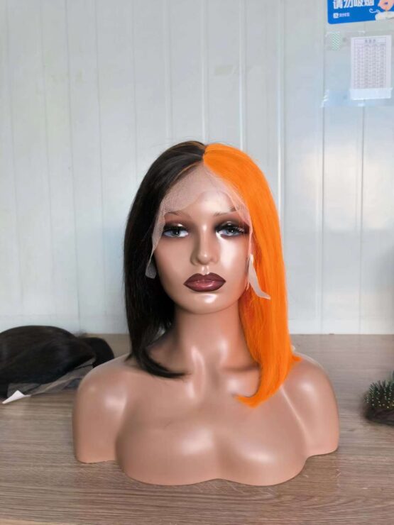 yam orange long thick 100% European human hair straight long wig - Image 2