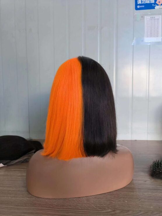 yam orange long thick 100% European human hair straight long wig - Image 3