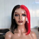 Paige bob straight half red half black crimson brazilian 100% human hair lace front wig