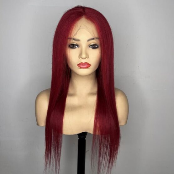 kayleigh 24inch long straight red burgundy brazilian human hair lace front wig