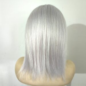 Sabrina grey silver lace front European 100% Human Hair long wavy ombre 14" Wig - Image 2