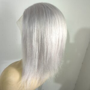 Sabrina grey silver lace front European 100% Human Hair long wavy ombre 14" Wig - Image 3