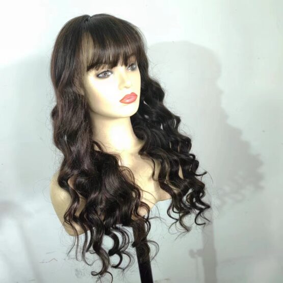 wrenley 24" curly fringe brown 4 brazilian 100% human hair lace front wig