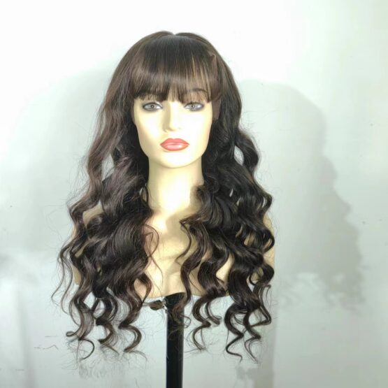 wrenley 24" curly fringe brown 4 brazilian 100% human hair lace front wig - Image 2