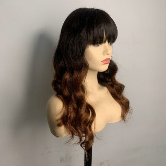 infuse brown 100% European Human hair ombre lace front 24" long fringe curly Wig - Image 3