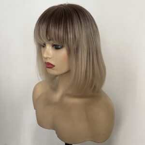 Malani bob blonde 613/4 ombre straight fringe bang brazilian 100% human hair lace front wig