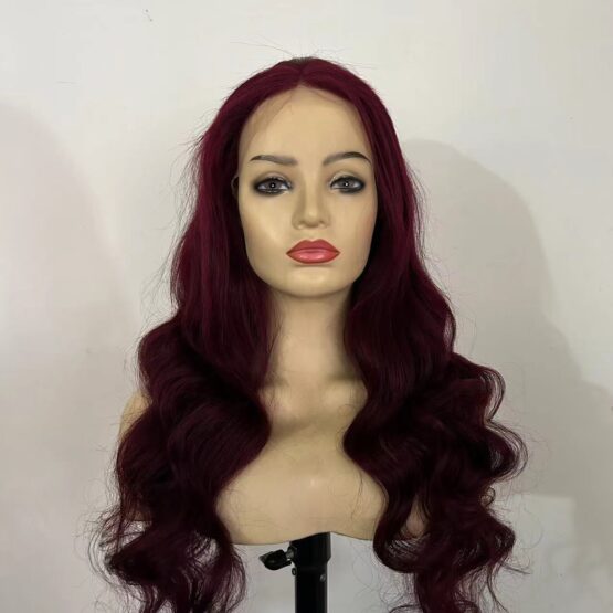 Francesca long deep red long wavy straight 100% Human hair lace front 24" Wig