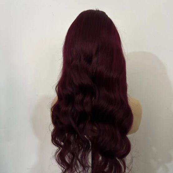 Francesca long deep red long wavy straight 100% Human hair lace front 24" Wig - Image 3