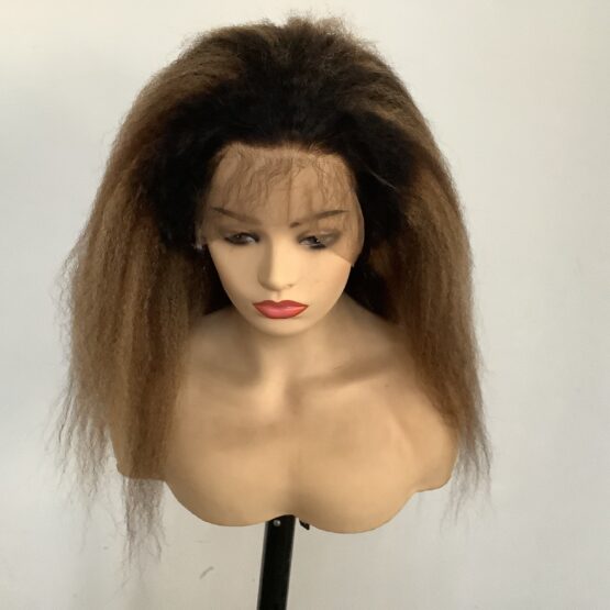 golden blonde kinky yaki straight ombre 100% human hair lace front wig